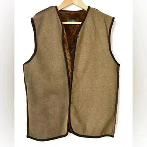 Vintage  Oxford Blue Thermal Tan Brown Winter Fall Faux Acrylic Fur Lined Vest